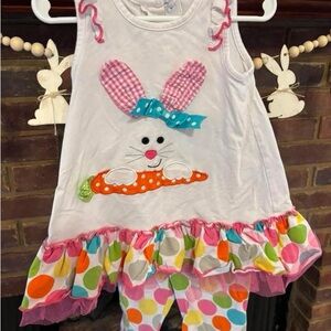 Cute Bunny Dress with Polka Dot Leggings